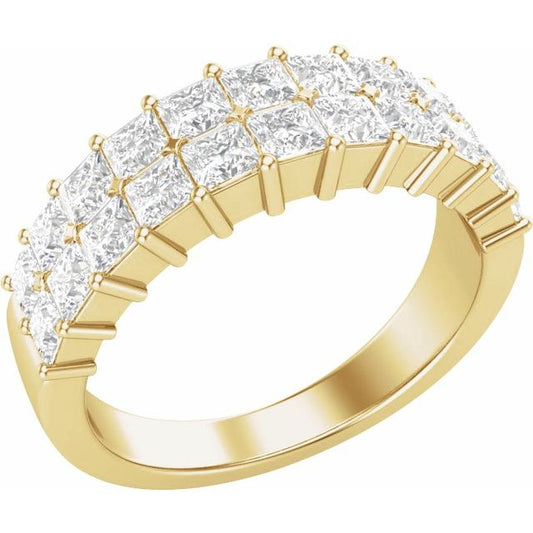 14K Yellow Gold Square 2.5 X 2.5 Mm Polished 2 Ctw Lab-Grown Diamond Double Row Anniversary Band, Size 7