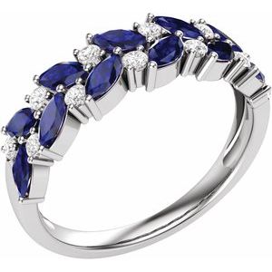 14K White Gold 1/5 CTW Natural Diamond and Natural Blue Sapphire Anniversary Band Size 7