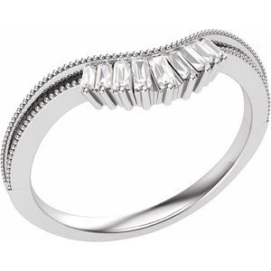 14K White Gold Tapered Baguette 2.3 X 1.2 X 1.1 Mm Polished 1/6 Ctw Natural Diamond Contour Band Size 7