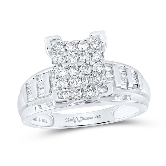 Sterling Silver Round Diamond Rectangle Cluster Bridal Wedding Engagement Ring 1 Cttw, Womens Size: 5-10