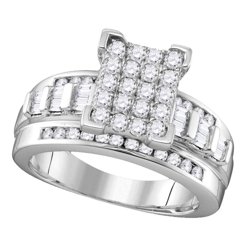 Sterling Silver Round Diamond Rectangle Cluster Bridal Wedding Engagement Ring 3/4 Cttw, Womens Size: 5-10