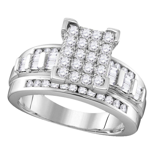 Sterling Silver Round Diamond Rectangle Cluster Bridal Wedding Engagement Ring 3/4 Cttw, Womens Size: 5-10