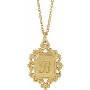 14K Yellow Gold 21.62 X 13.51 Mm 16-18 In Polished Engravable Scroll Necklace