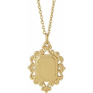 14K Yellow Gold 21.62 X 13.51 Mm 16-18 In Polished Engravable Scroll Necklace
