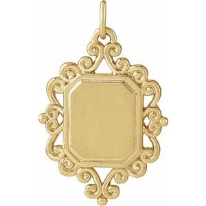 14K Yellow Gold 21.63 X 13.51 Mm Polished Engravable Scroll Pendant