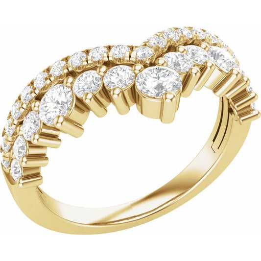 14K Yellow Gold Round 3.1 Mm Polished 1 Ctw Lab-Grown Diamond Double Row Contour Band, Size 7