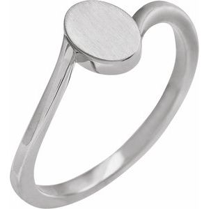 14K White Gold Oval 5.5 X 7.5 Mm Brush Polished Bypass Engravable Signet Ring Size 7