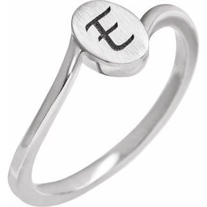 14K White Gold Oval 5.5 X 7.5 Mm Brush Polished Bypass Engravable Signet Ring Size 7