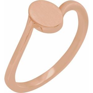 14K Rose Gold Oval 5.5 X 7.5 Mm Brush Polished Bypass Engravable Signet Ring Size 7