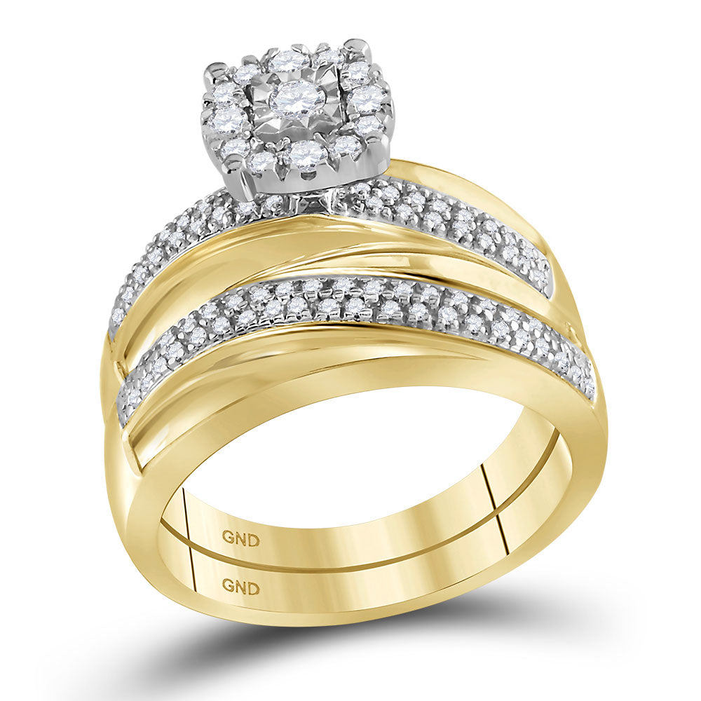 10K Yellow Gold His Hers Round Diamond Solitaire Matching Wedding Set 1/2 Cttw, Womens Size: 5-10, Mens Size: 7-13