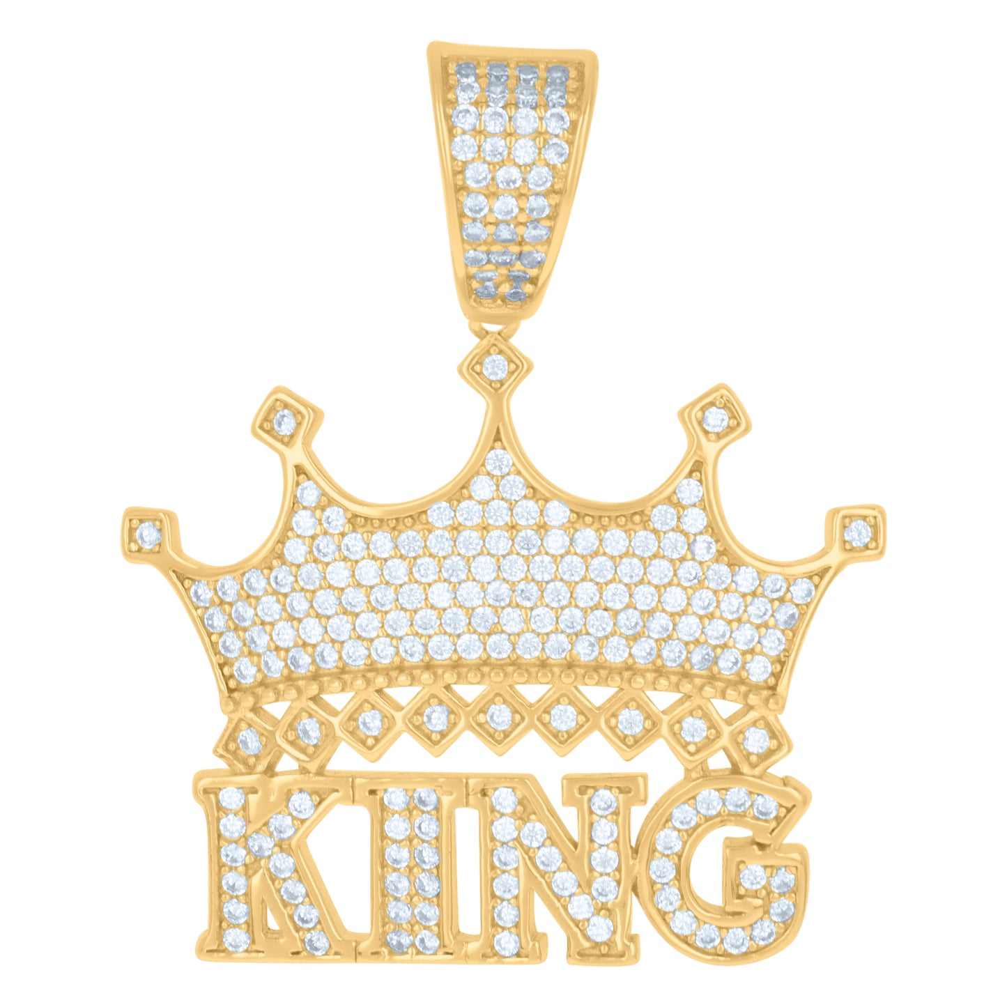 Sterling Silver Mens Cubic-Zirconia King Crown Fashion Charm Pendant