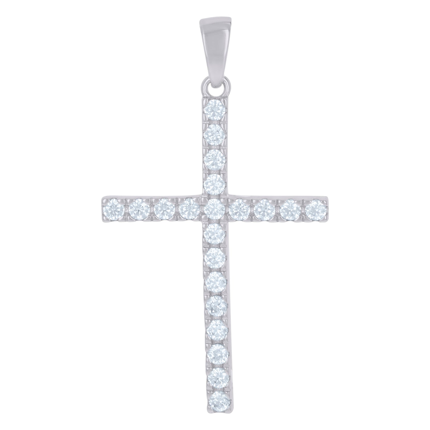 Sterling Silver Mens Cubic-Zirconia Cross Religious Charm Pendant