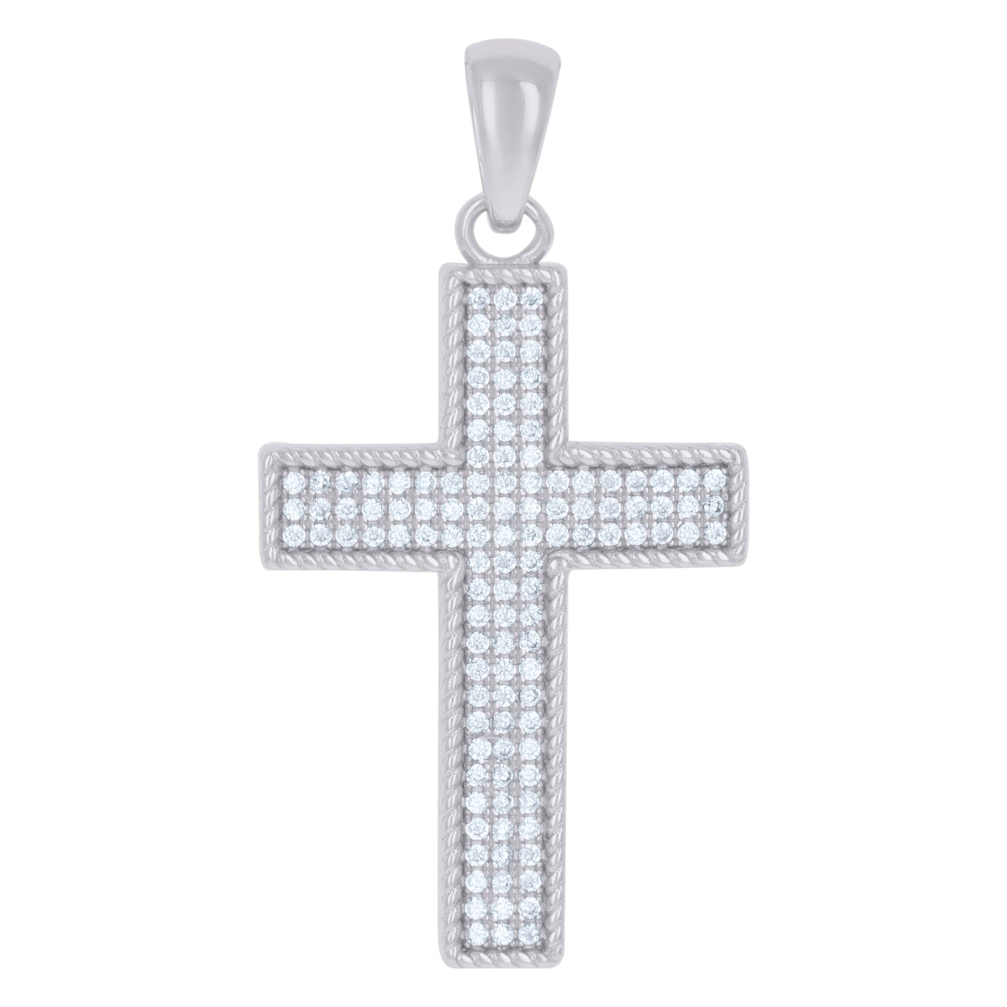 Sterling Silver Mens Cubic-Zirconia Cross Religious Charm Pendant