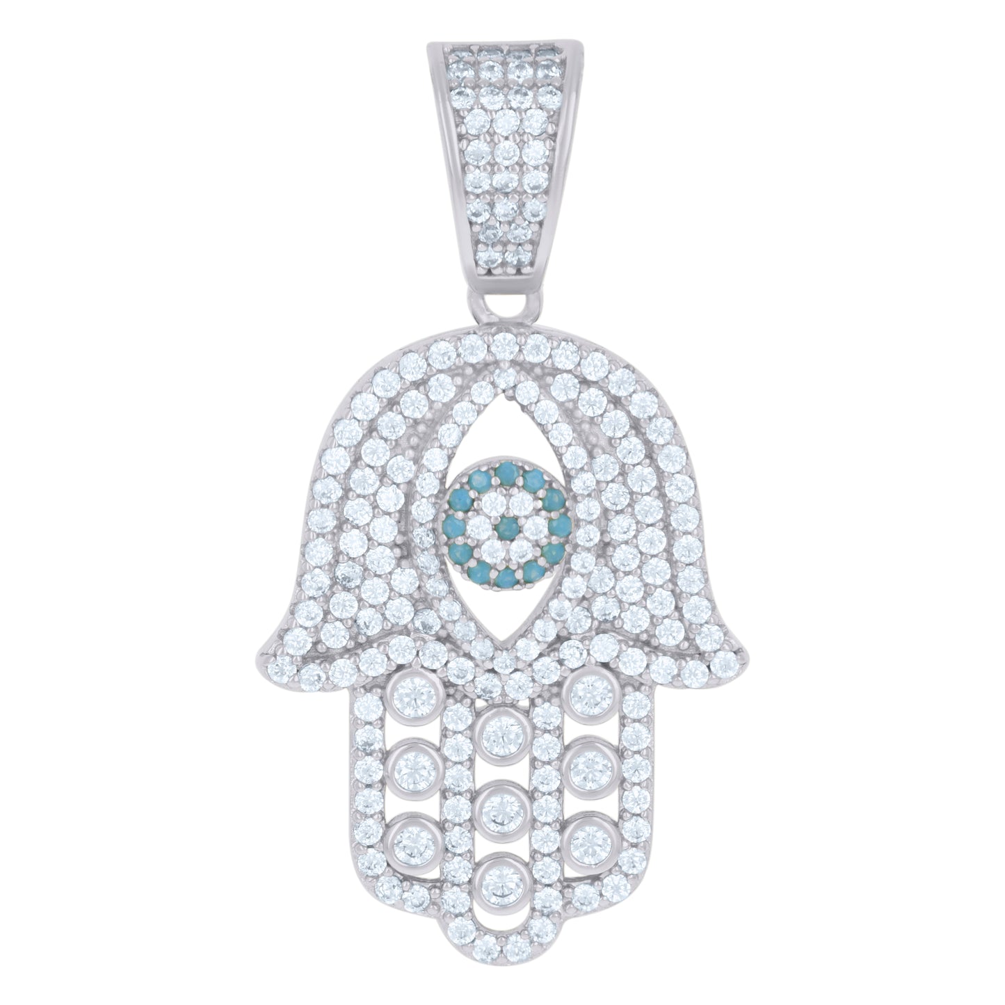 Sterling Silver Mens Cubic-Zirconia Humsa Symbol Religious Charm Pendant