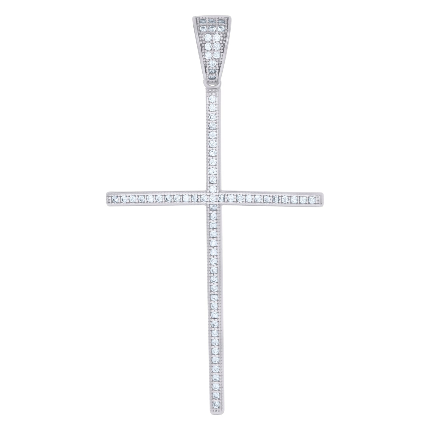 Sterling Silver Mens Cubic-Zirconia Cross Religious Charm Pendant