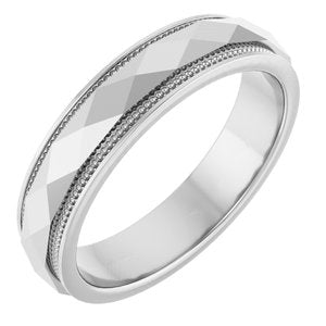 14K White Gold 4 Mm Polished Diamond Faceted Milgrain Band Size 10