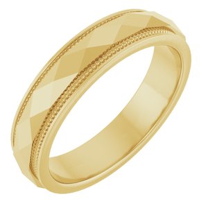 14K Yellow Or White Or Rose Gold Or Sterling Silver Or Platinum 4 mm Milgrain Stepped-Edge Geometric Faceted Band