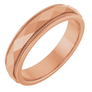 18K Yellow Or White Or Rose Gold 4 mm Milgrain Stepped-Edge Geometric Faceted Band