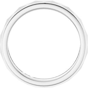 14K X1 White Gold 4 mm Milgrain Stepped-Edge Geometric Faceted Band