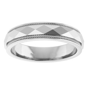 Continuum Sterling Silver 4 mm Milgrain Stepped-Edge Geometric Faceted Band