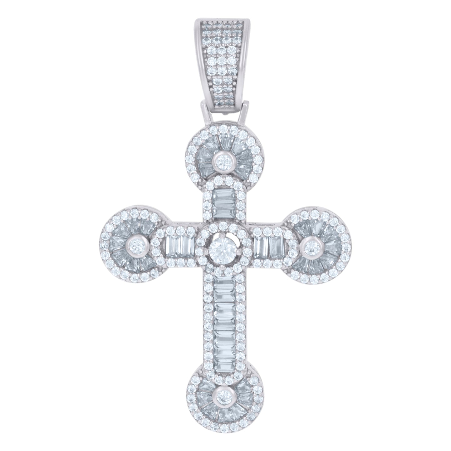 Sterling Silver Mens Cubic-Zirconia Cross Religious Charm Pendant