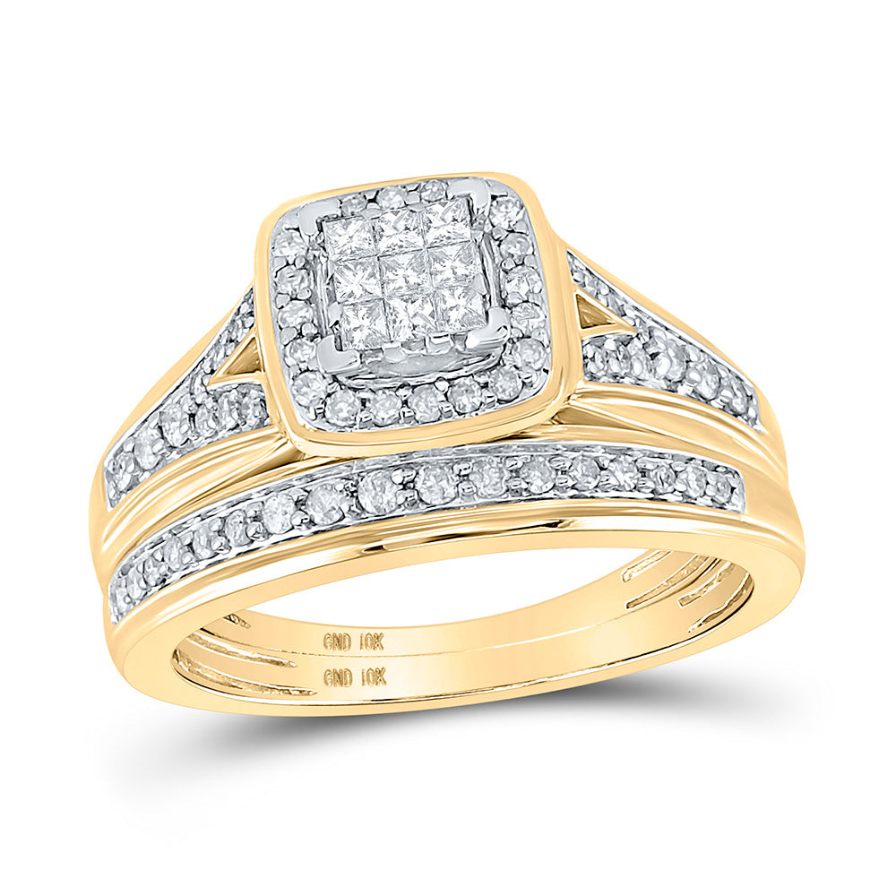 10K Yellow Or White Gold  His Hers Princess Diamond Square Matching Wedding Set 3/4 Cttw, Womens Size: 5-10, Mens Size: 7-13