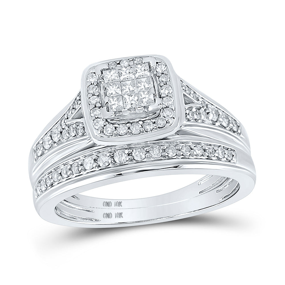 10K Yellow Or White Gold  His Hers Princess Diamond Square Matching Wedding Set 3/4 Cttw, Womens Size: 5-10, Mens Size: 7-13