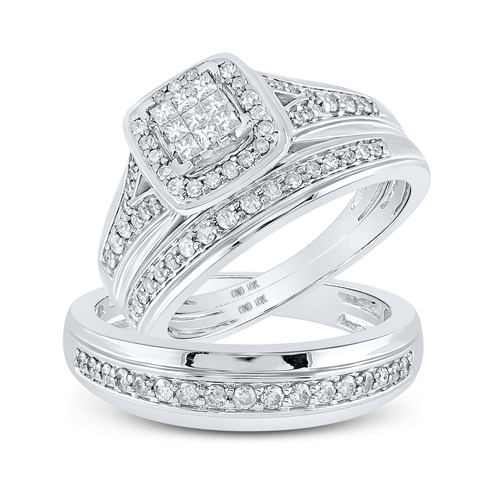 10K Yellow Or White Gold  His Hers Princess Diamond Square Matching Wedding Set 3/4 Cttw, Womens Size: 5-10, Mens Size: 7-13