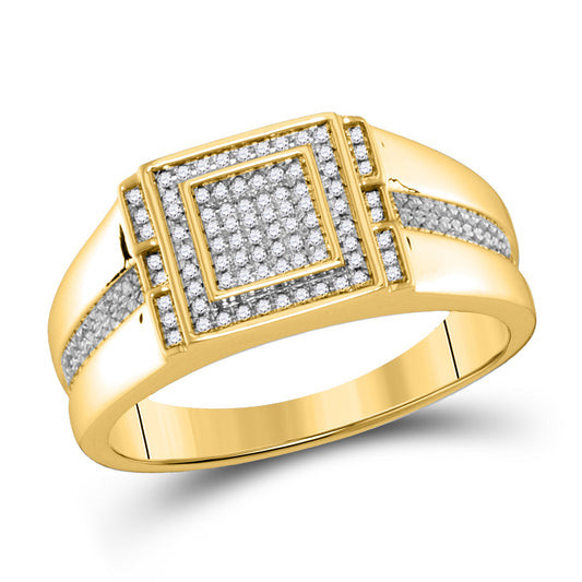 10K Yellow Gold Mens Round Diamond Square Ring 1/5 Cttw, Mens Size: 7-13