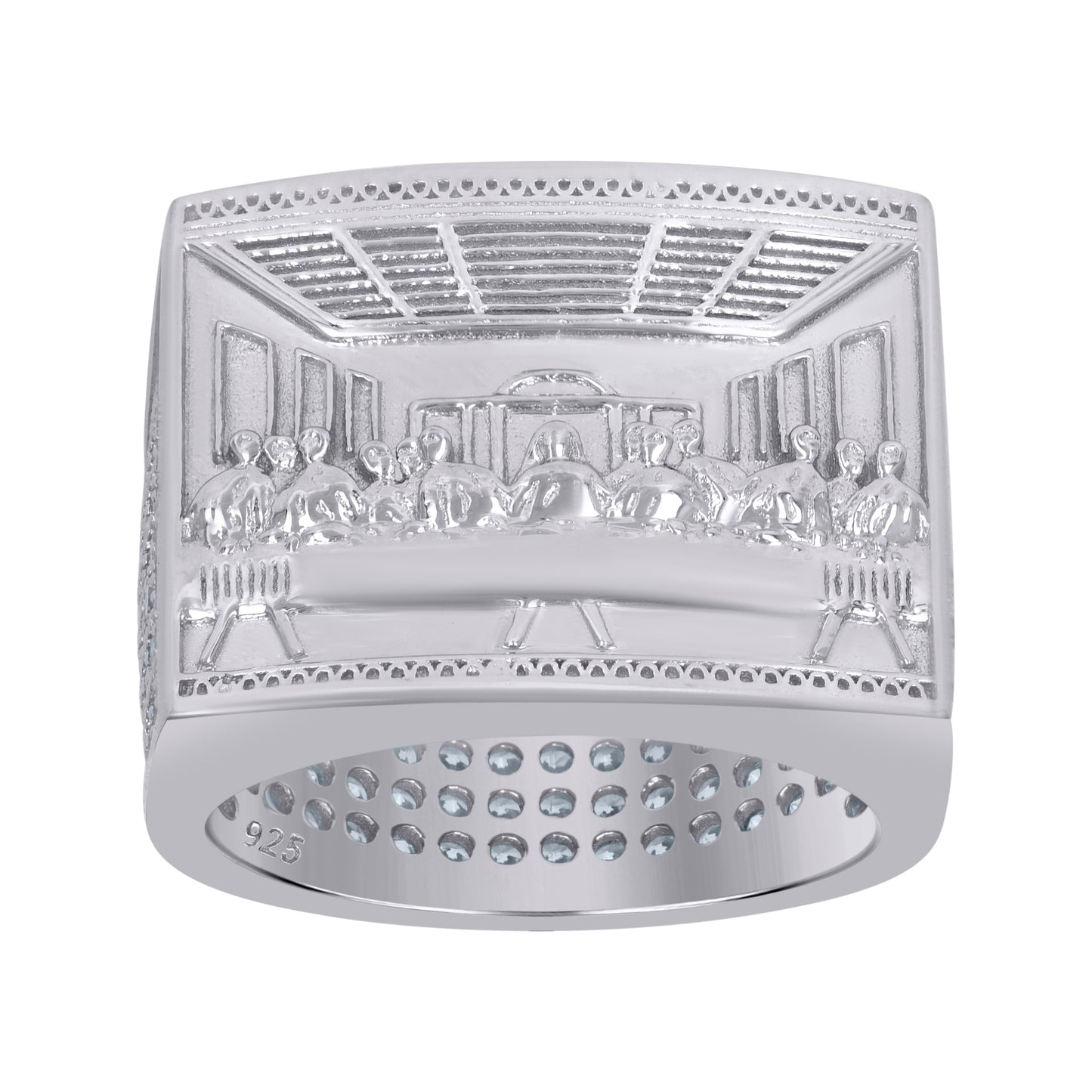 Sterling Silver Mens Cubic-Zirconia Last Supper Religious Bridal Anniversary Wedding Engagement Band Ring