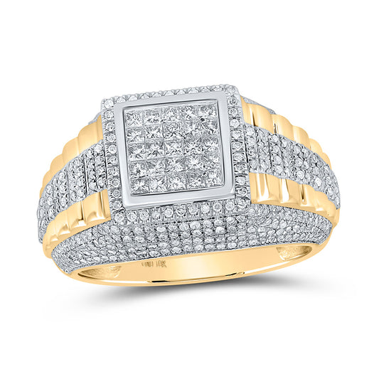 10K Yellow Gold Mens Round Diamond Square Cluster Ring 1-1/3 Cttw, Mens Size: 7-13
