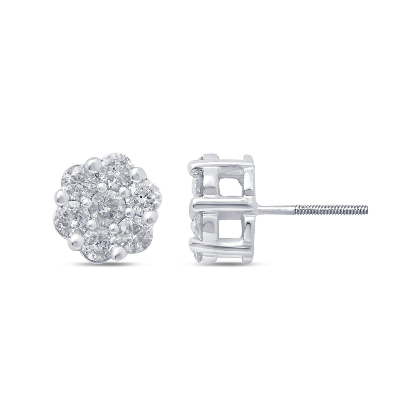10K White Gold 1.28 Cttw Diamond Flower Earring