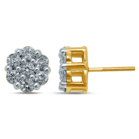 10K Yellow Gold 1.50-1.54 Cttw Diamond Flower Earring