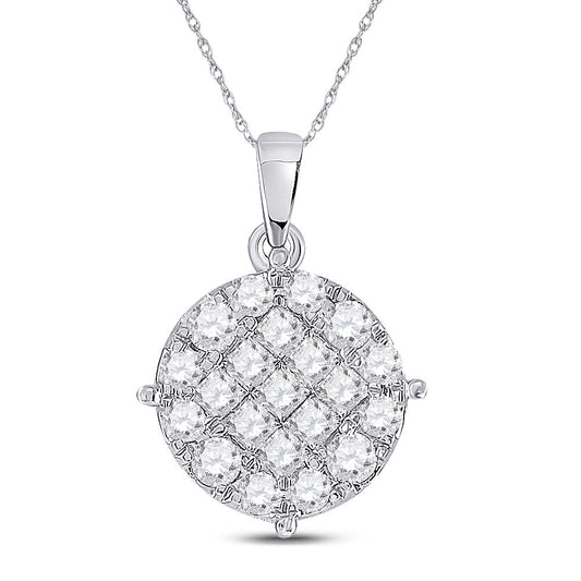 14K White Gold Womens Princess Diamond Circle Cluster Pendant 1 Cttw