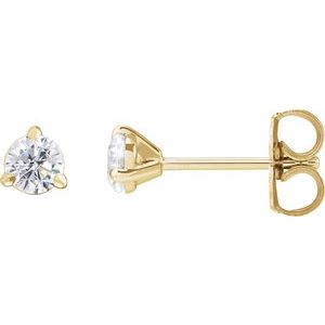 14K Yellow Gold Round 3.5Mm Si1-Si2, G-H 1/3 Ctw Lab-Grown Diamond 3-Prong Claw Cocktail Style Stud Friction Back Earrings
