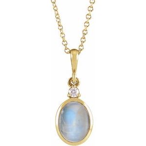14K Yellow Or White Or Rose Gold Or Sterling Silver 6x4 mm 16-18" Bezel-Set Cabochon Necklace