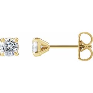 14K Yellow Gold Round 4Mm Si1-Si2, G-H 1/2 Ctw Lab-Grown Diamond 4-Prong Claw Cocktail Style Stud Friction Back Earrings