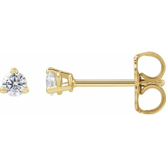 14K Yellow Gold Round Pair 2.5Mm Si1-Si2, G-H Friction 3-Prong Polished 1/6 Ctw Lab-Grown Diamond 3-Prong Basket Style Stud Earrings