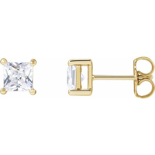 14K Yellow Gold Square Pair 4.5 X 4.5Mm Si, G-H Friction 4-Prong Polished 1 Ctw Lab-Grown Diamond Square 4 Prong Earring