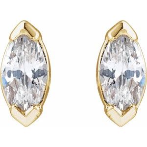 14K Yellow Gold Marquise 4 X 2Mm Si, G-H 1/6 Ctw Lab-Grown Diamond 2-Prongs Friction Back Stud Earrings W/ Backs