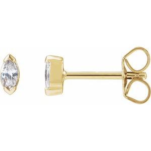 14K Yellow Gold Marquise 4 X 2Mm Si, G-H 1/6 Ctw Lab-Grown Diamond 2-Prongs Friction Back Stud Earrings W/ Backs