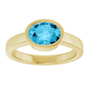 14K Yellow Gold  Oval 8 X 6 Mm Polished Natural Aquamarine Solitaire Ring Size 7