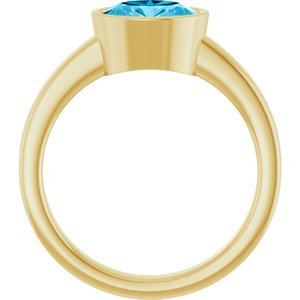 14K Yellow Gold  Oval 8 X 6 Mm Polished Natural Aquamarine Solitaire Ring Size 7