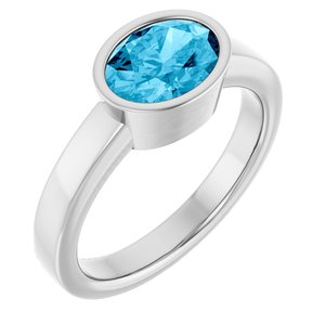 14K White Gold Natural Aquamarine Oval 8 X 6 Mm Polished Natural Aquamarine Solitaire Ring Size 7