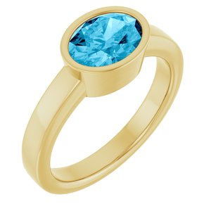 14K Yellow Gold  Oval 8 X 6 Mm Polished Natural Aquamarine Solitaire Ring Size 7