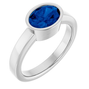 14K White Gold Oval 8 X 6 Mm Polished Lab-Grown Blue Sapphire Solitaire Ring Size 7