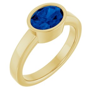 14K Yellow Gold Oval 8 X 6 Mm Polished Lab-Grown Blue Sapphire Solitaire Ring Size 7