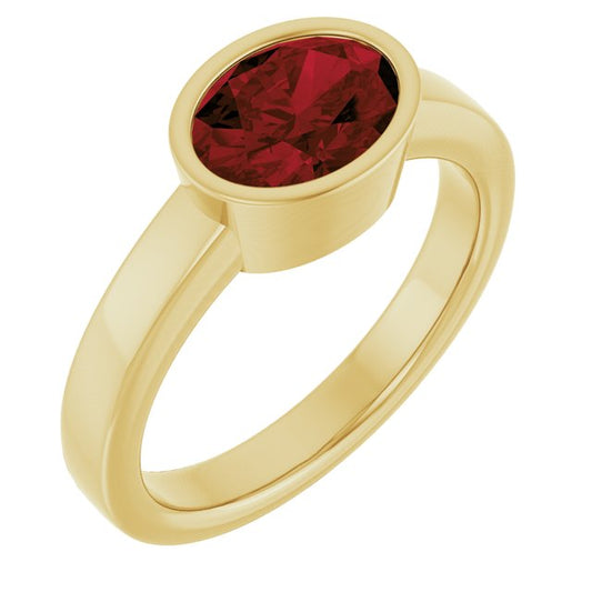 14K Yellow Gold Oval 8 X 6 Mm Polished Natural Mozambique Garnet Solitaire Ring, Size 7