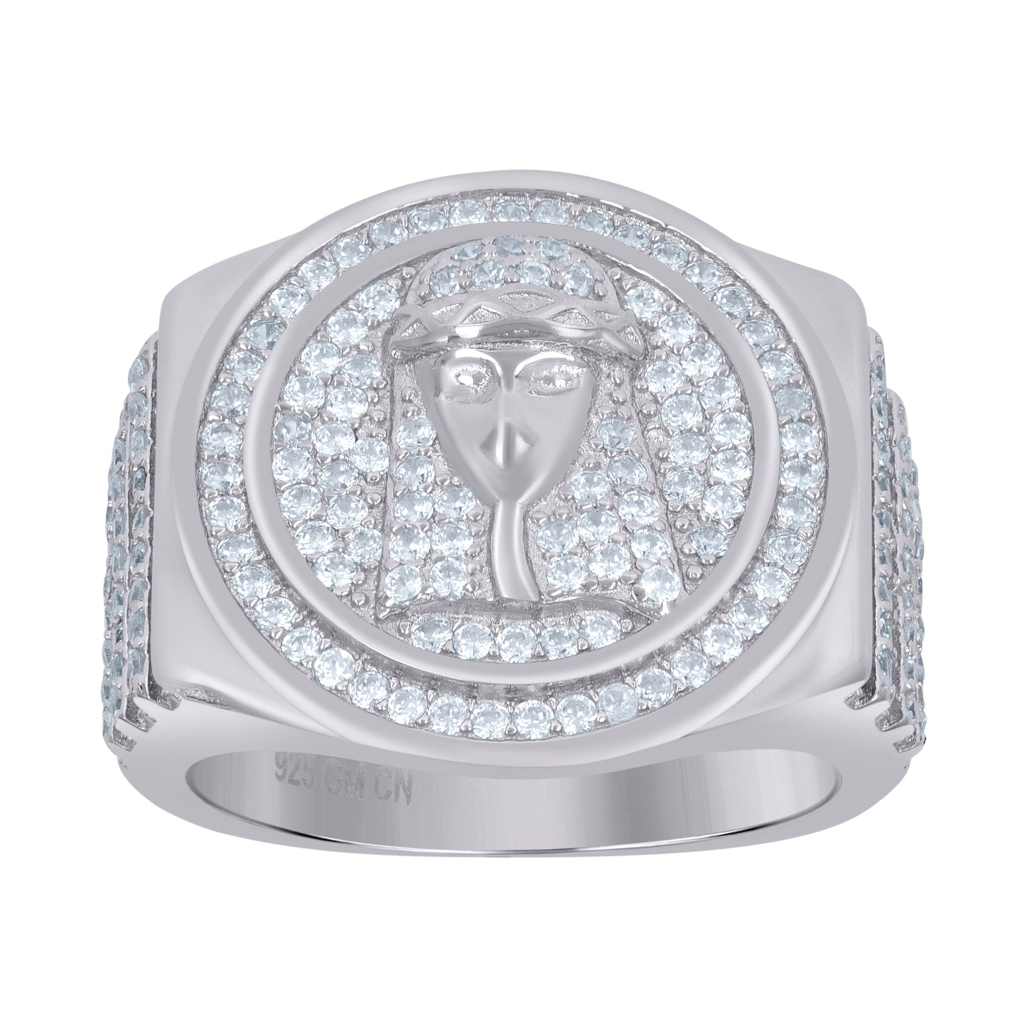 Sterling Silver Mens Cubic-Zirconia Jesus Religious Bridal Anniversary Wedding Engagement Band Ring