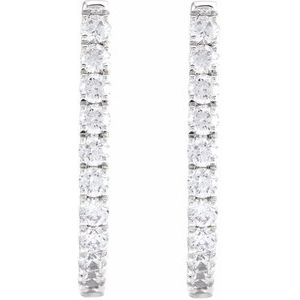 14K White Gold 21 X 15.48 Mm 2 Mm Round 2Mm Pair Hinged Polished 3/4 Ctw Lab-Grown Diamond Hoop Earrings